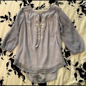 Womens Large St Johns Bay Blue White Embroidered Blouse